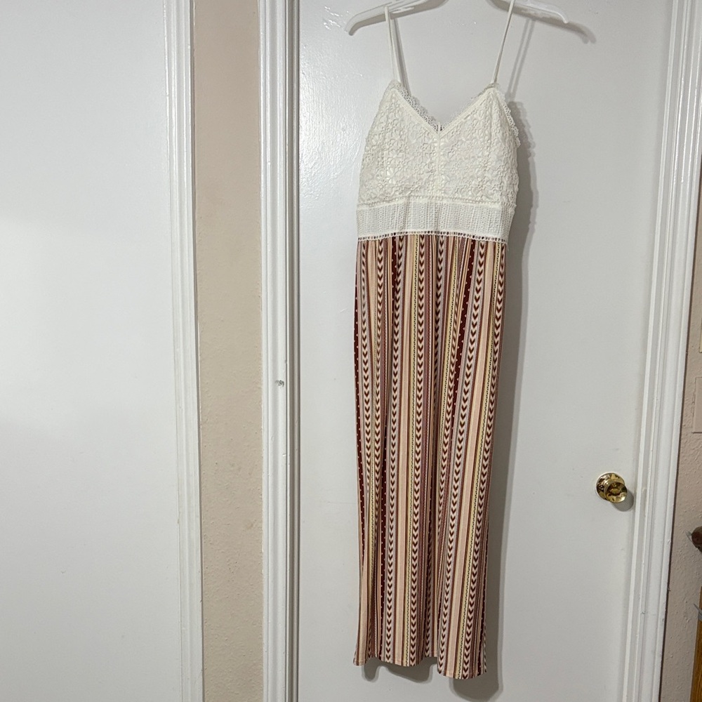 No Boundaries White and Brown Maxi Dress